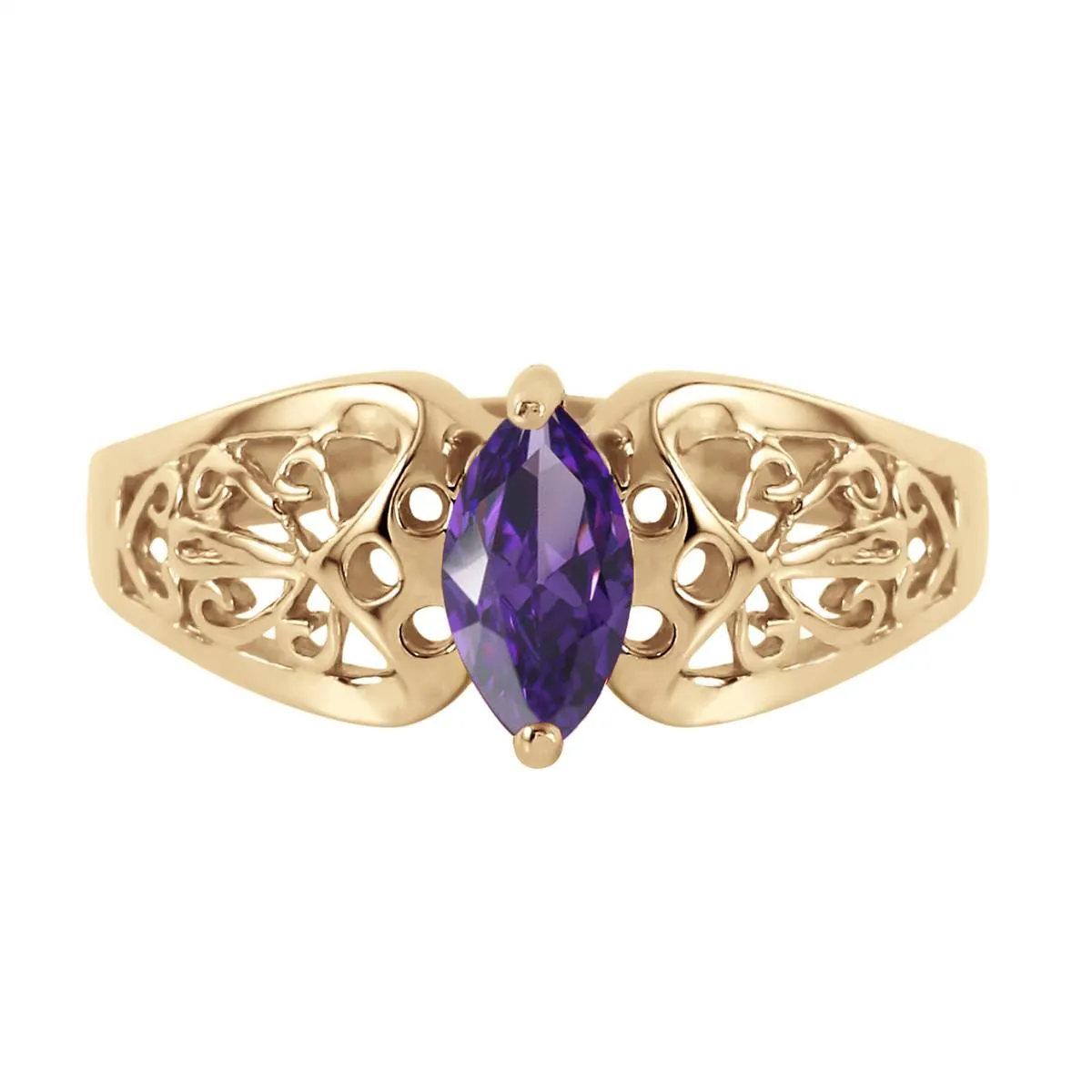 0.2 Carat 14K Solid Yellow Gold Filigree Ring Natural Amethyst