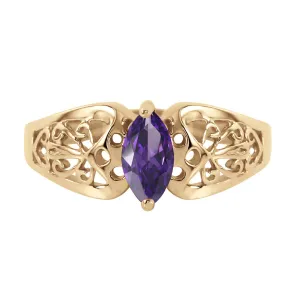 0.2 Carat 14K Solid Yellow Gold Filigree Ring Natural Amethyst