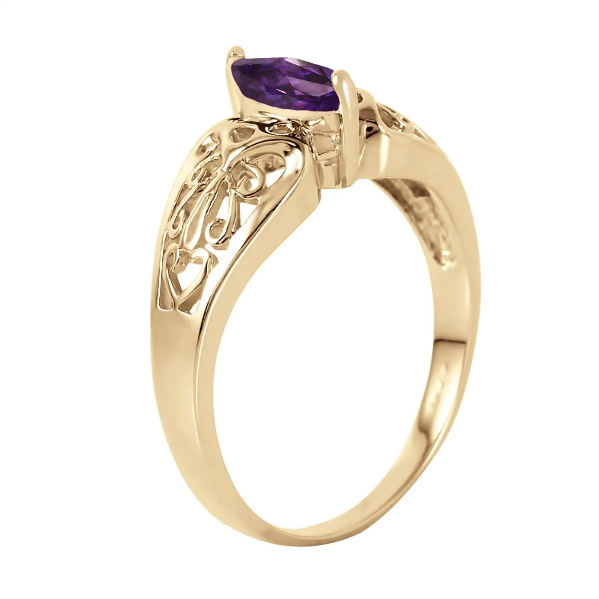 0.2 Carat 14K Solid Yellow Gold Filigree Ring Natural Amethyst