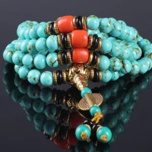 108 Natural Turquoise Bead Wrist Mala Bracelets