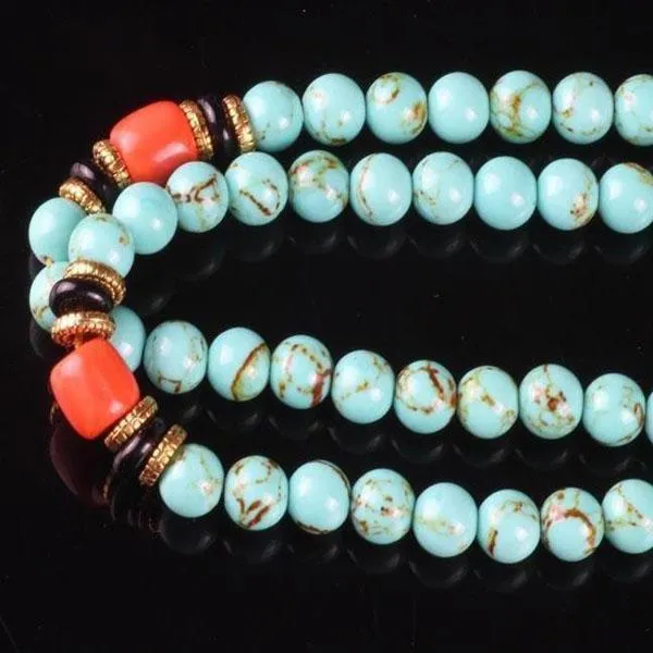 108 Natural Turquoise Bead Wrist Mala Bracelets