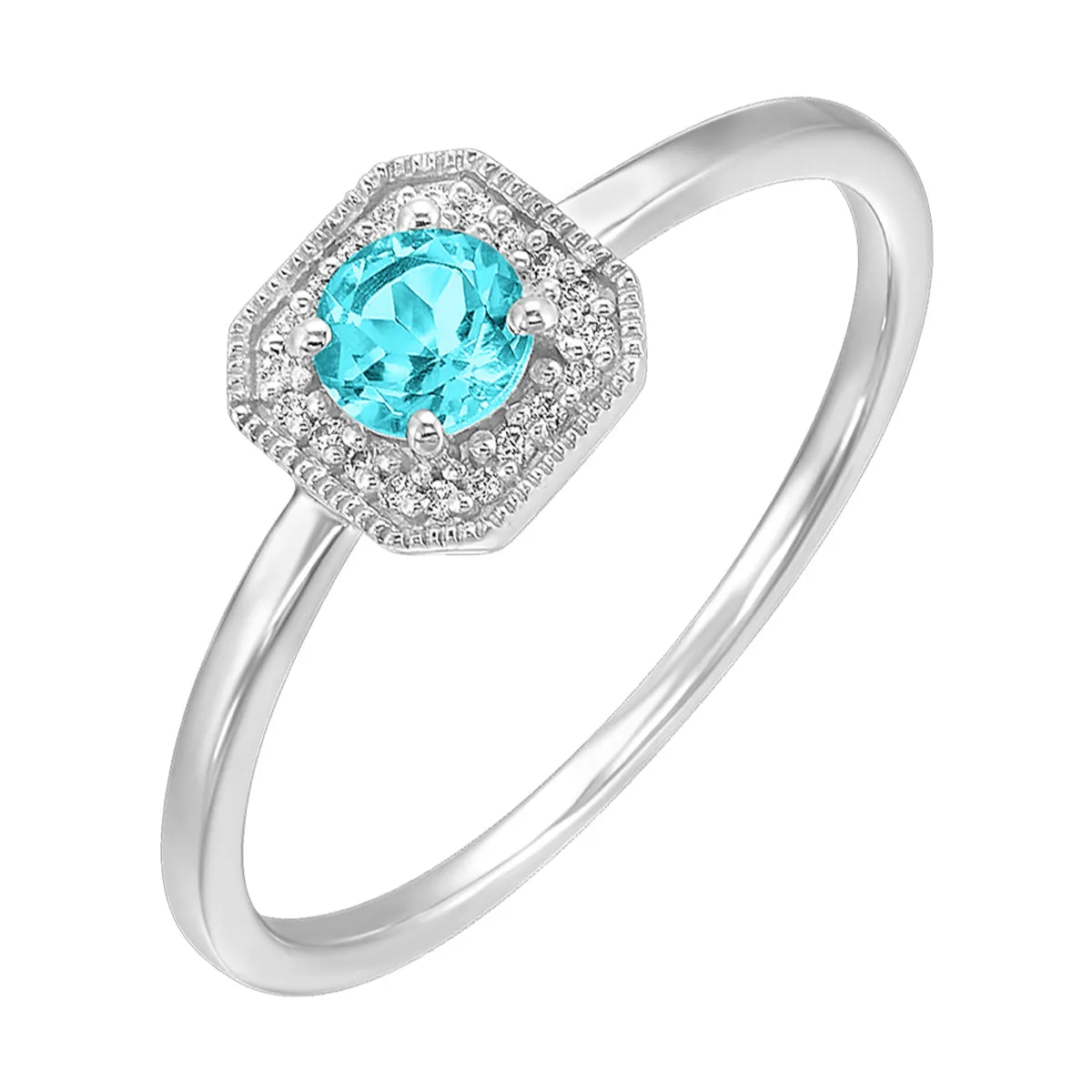 10Kt White Gold Diamond 1/12Ctw & Aquamarine 3/8Ctw Ring