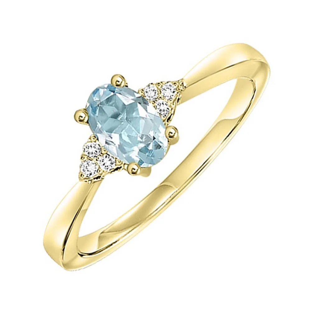 10Kt Yellow Gold Diamond 1/20Ctw & Aquamarine 3/8Ctw Ring