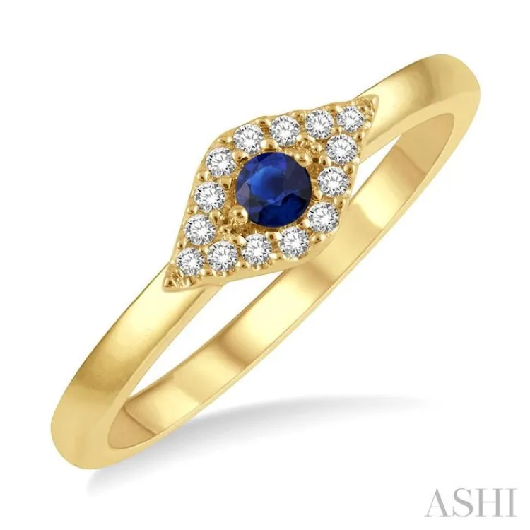 1/10 Ctw Evil Eye Round Cut Diamond & 2.60MM Sapphire Precious Ring in 10K Yellow Gold