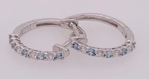 14K Aquamarine and Diamond Hoop Earrings