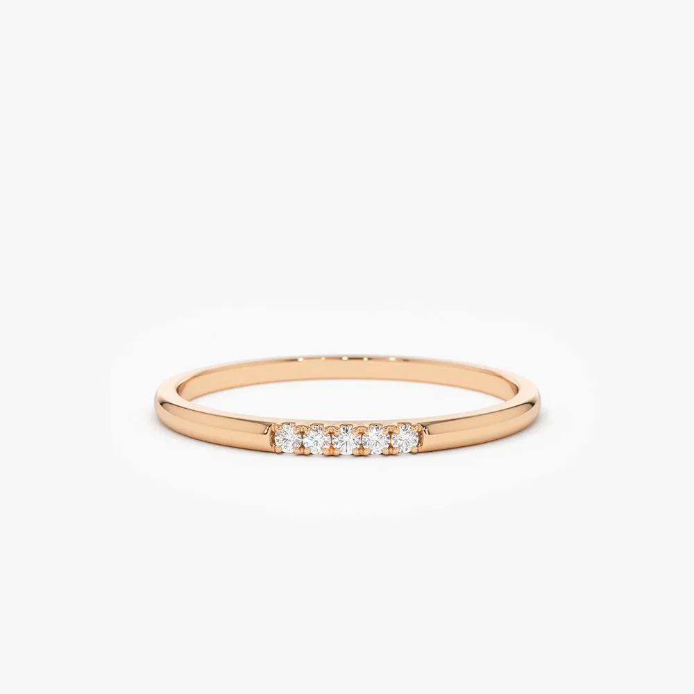 14K Gold 5 Stone Pave Diamond Band