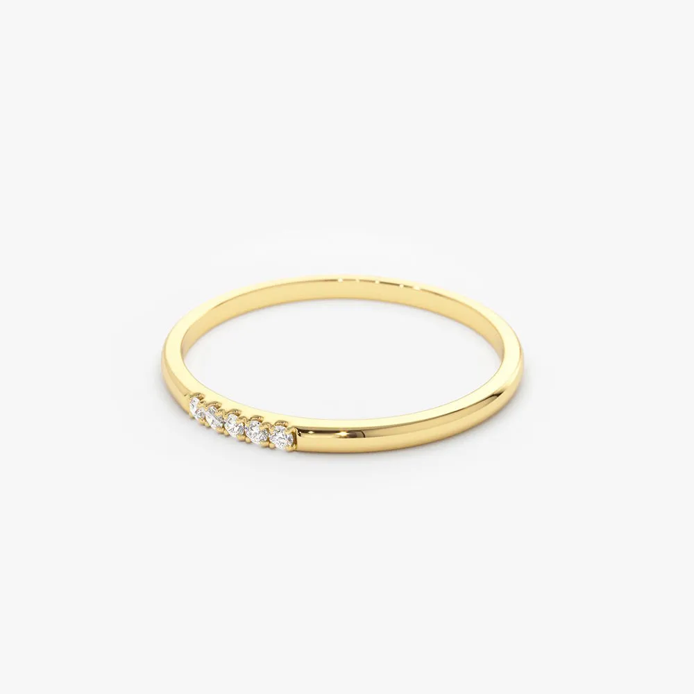 14K Gold 5 Stone Pave Diamond Band