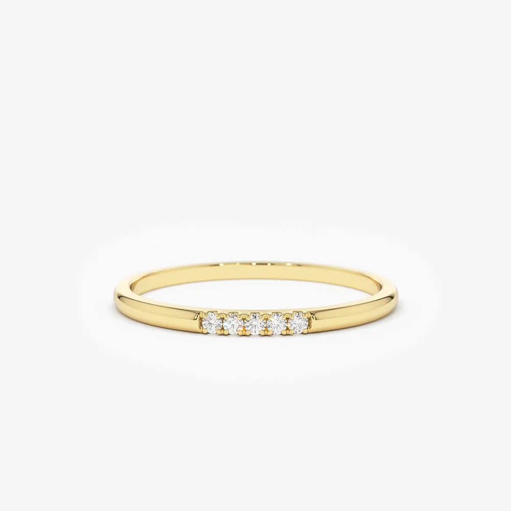 14K Gold 5 Stone Pave Diamond Band