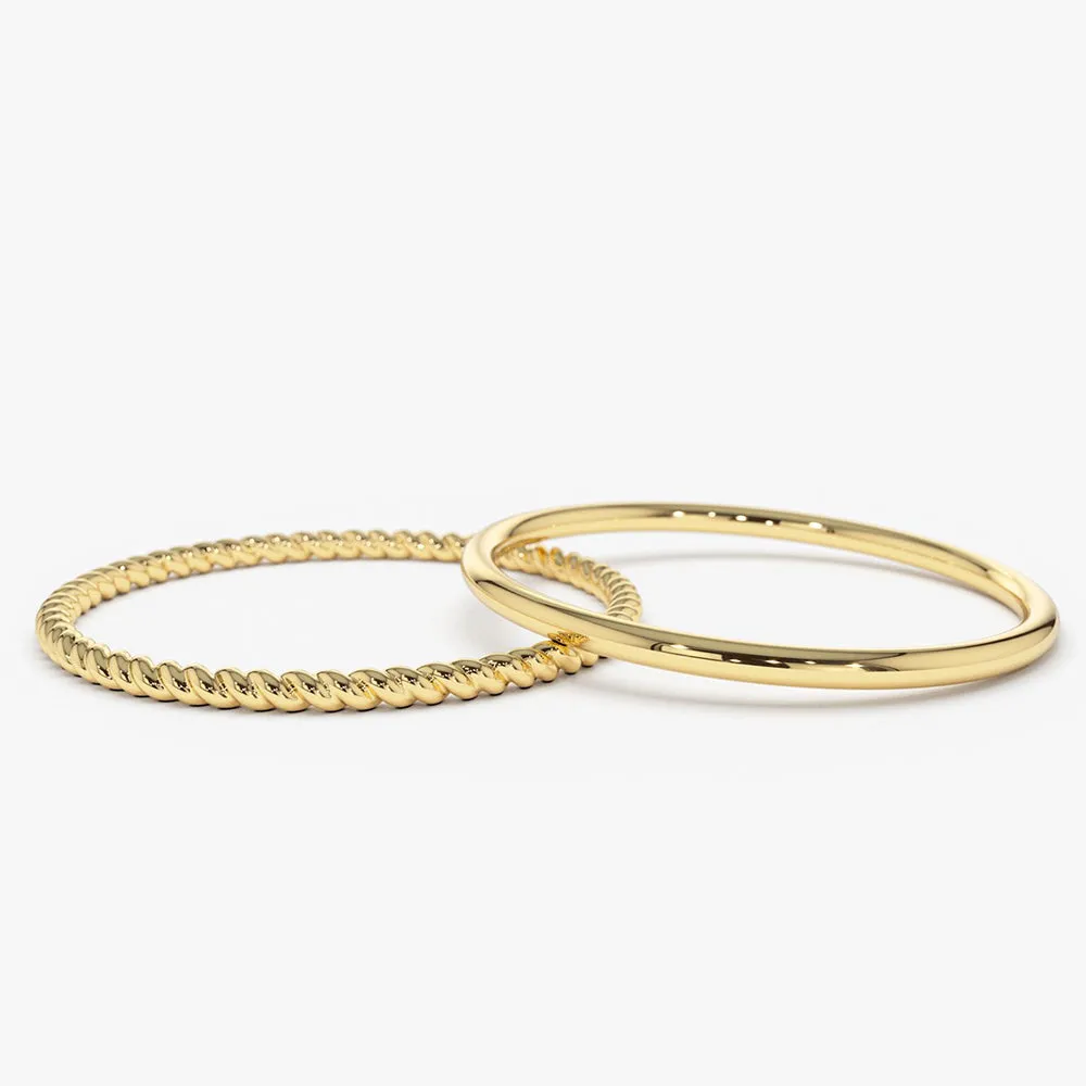 14K Gold Twisted Rope Ring Set