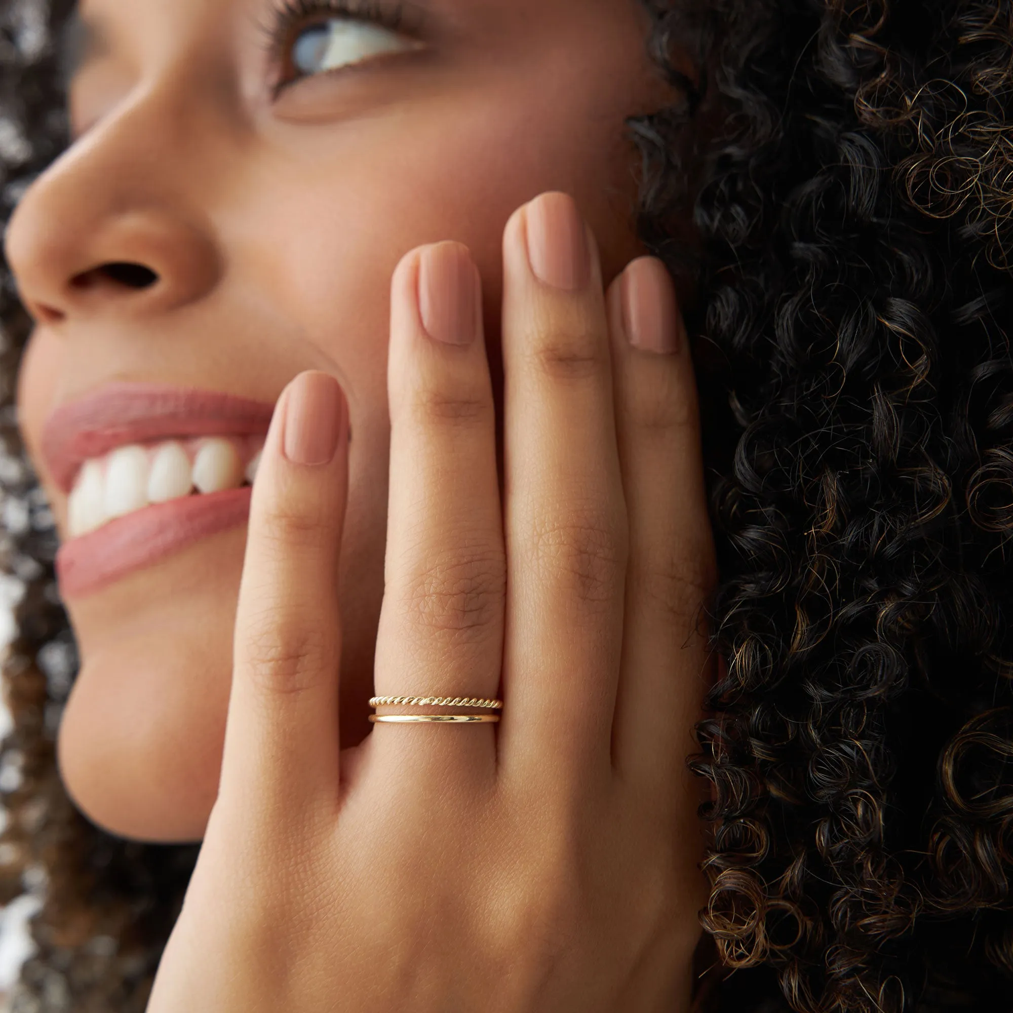 14K Gold Twisted Rope Ring Set