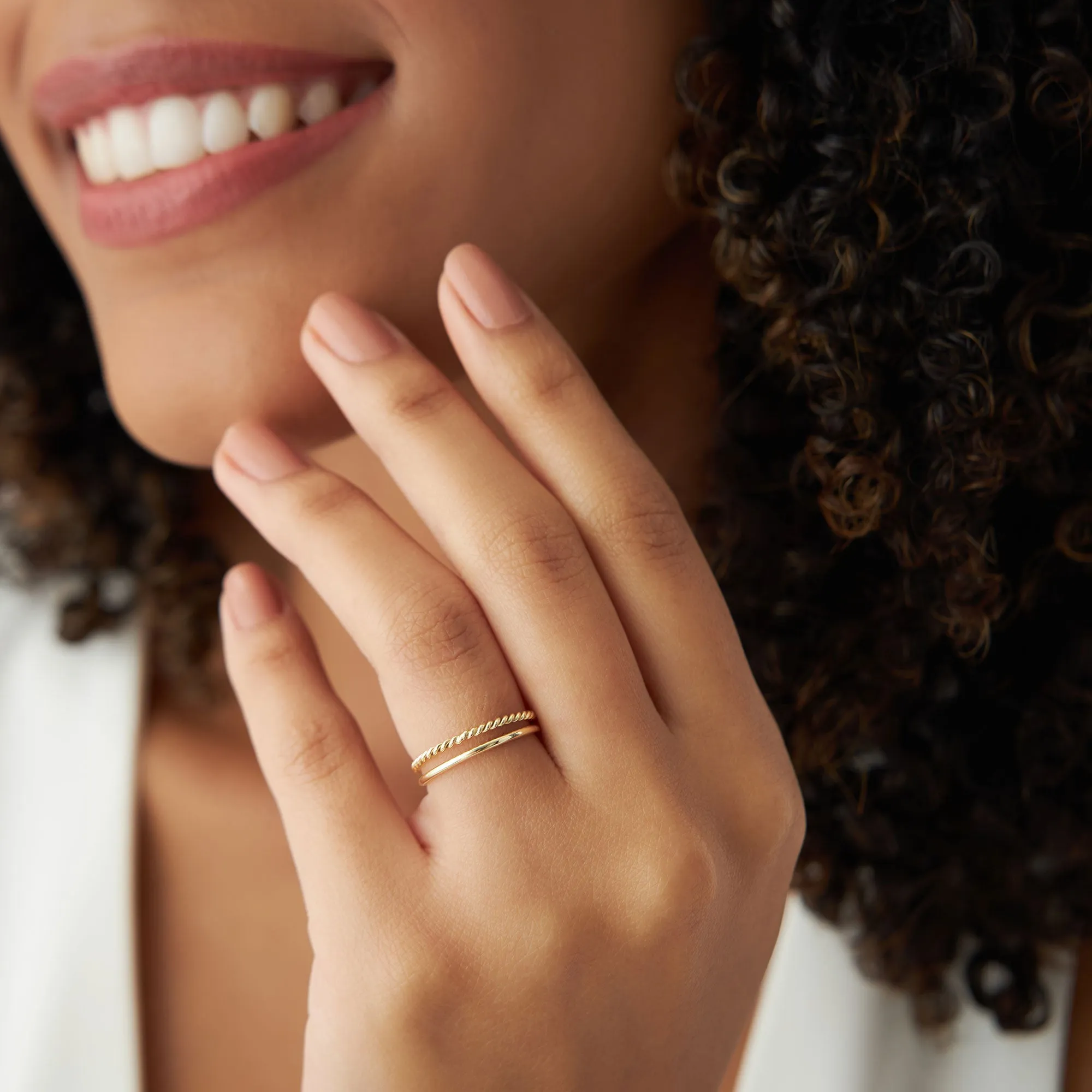 14K Gold Twisted Rope Ring Set