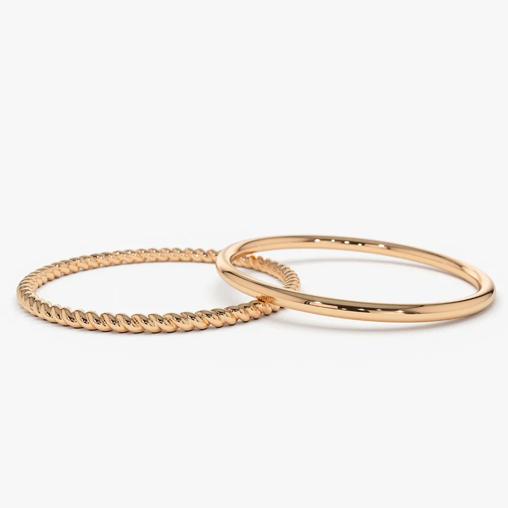 14K Gold Twisted Rope Ring Set