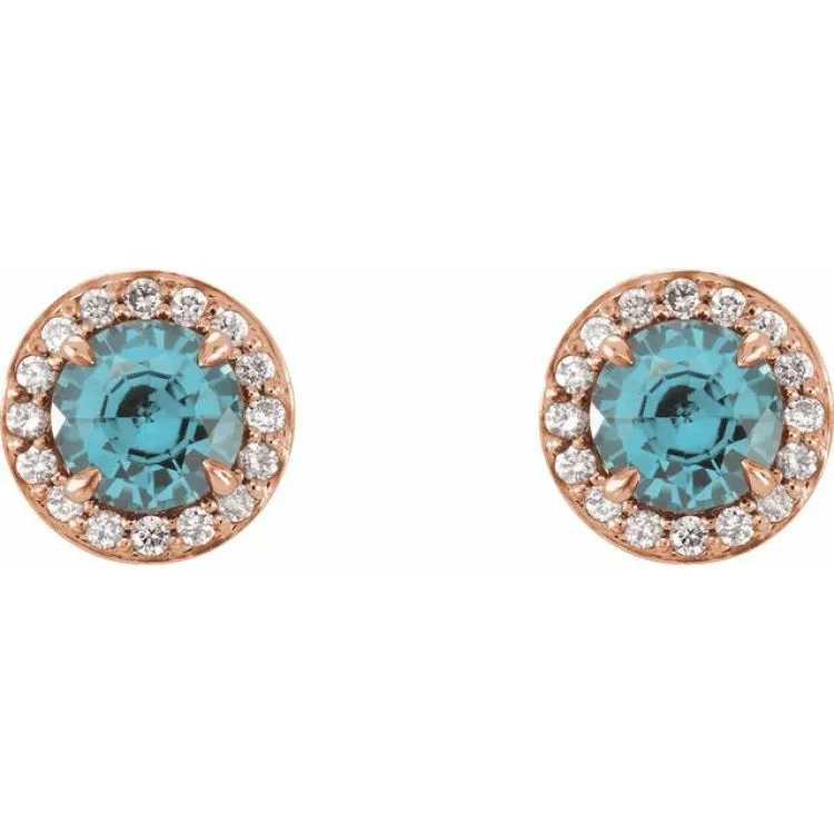 14K Rose 5 mm Natural Aquamarine & 1/8 CTW Natural Diamond Earrings