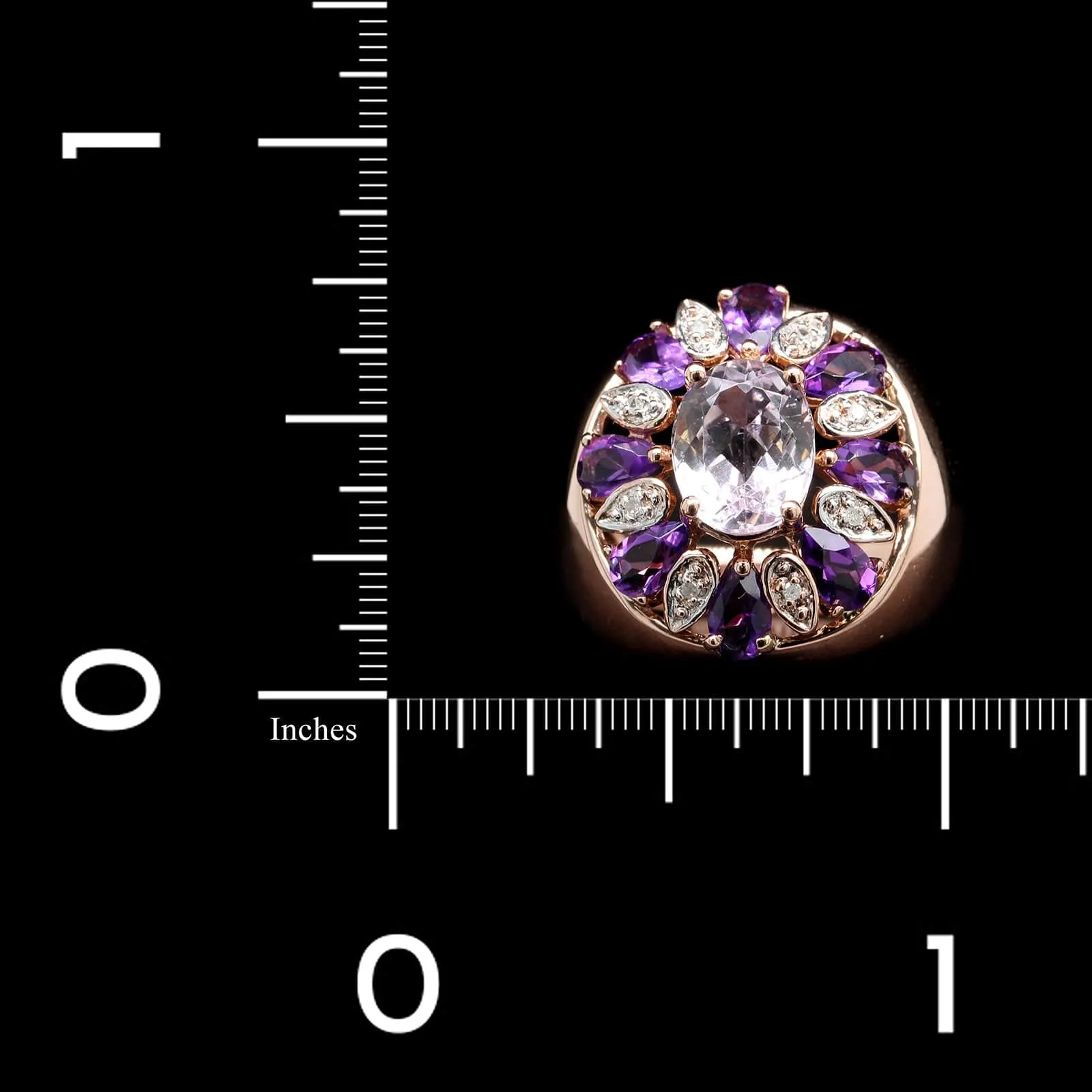 14K Rose Gold Estate Kunzite, Amethyst and Diamond Ring