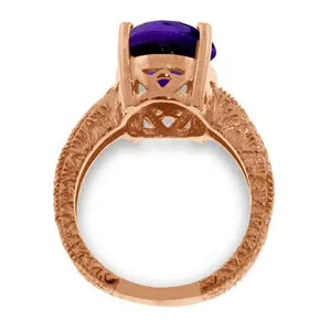 14K Solid Rose Gold Ring w/ Natural Oval Amethyst