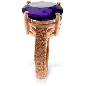 14K Solid Rose Gold Ring w/ Natural Oval Amethyst