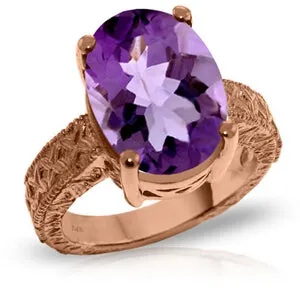 14K Solid Rose Gold Ring w/ Natural Oval Amethyst