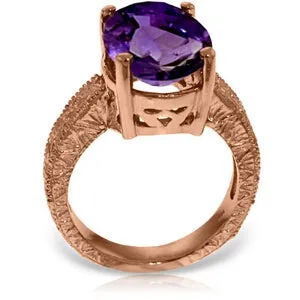 14K Solid Rose Gold Ring w/ Natural Oval Amethyst