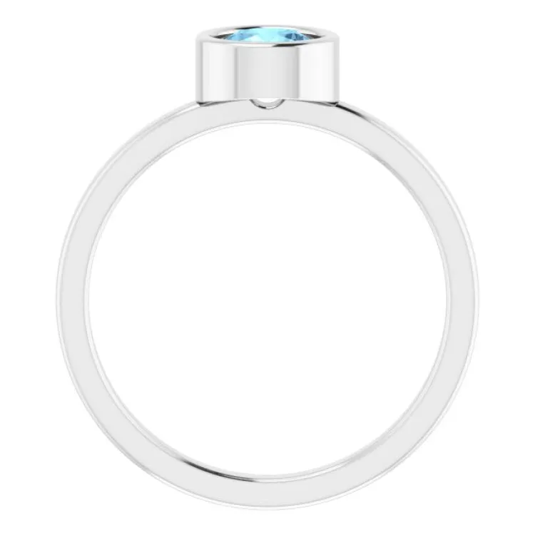 14K White 5.5 mm Natural Aquamarine Ring