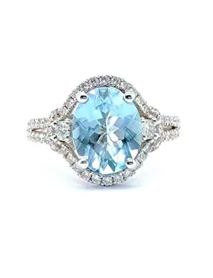 14k White Gold 2.00 Ct Aquamarine, 0.51 Ct Diamond Ring