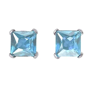 14k White Gold Plated 1 Carat Square Created Aquamarine Sapphire Stud Earrings