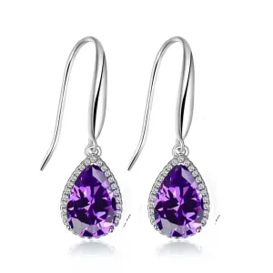 14k White Gold Plated 2 Ct Created Amethyst Teardrop Earrings