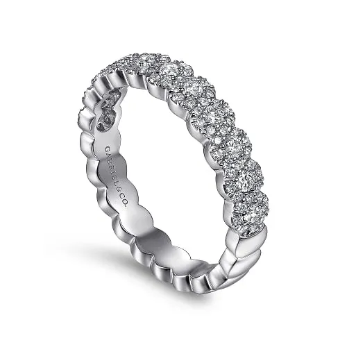 14K White Gold Round Diamond Halo Anniversary Band - 0.55ct