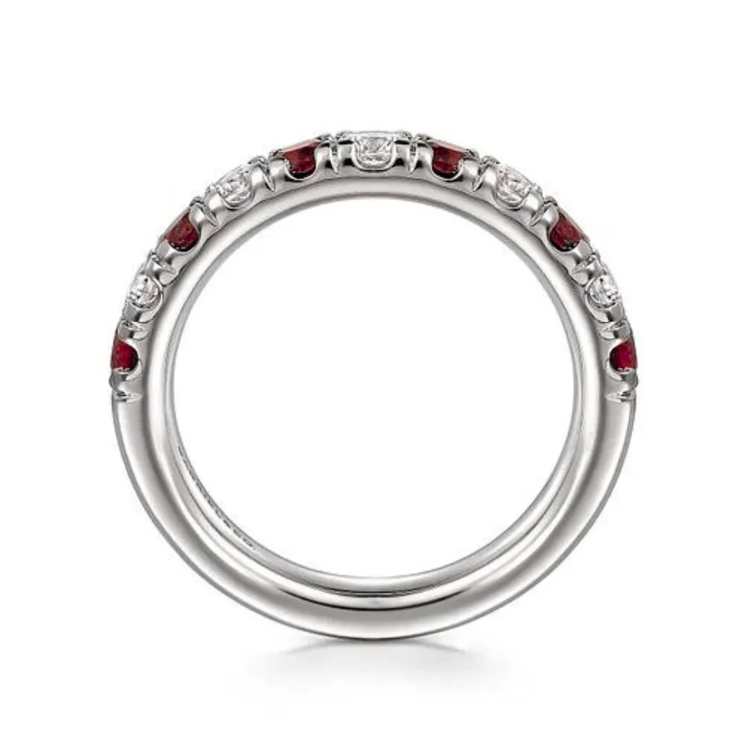 14K White Gold Stackable Ruby and Diamond Ring