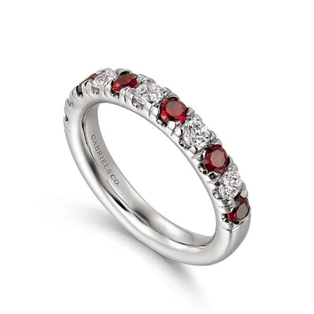 14K White Gold Stackable Ruby and Diamond Ring