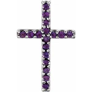 14K White Natural Amethyst Petite Cross Pendant