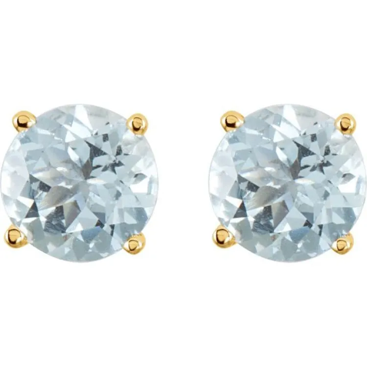 14K Yellow 2.5 mm Natural Aquamarine Stud Earrings with Friction Post