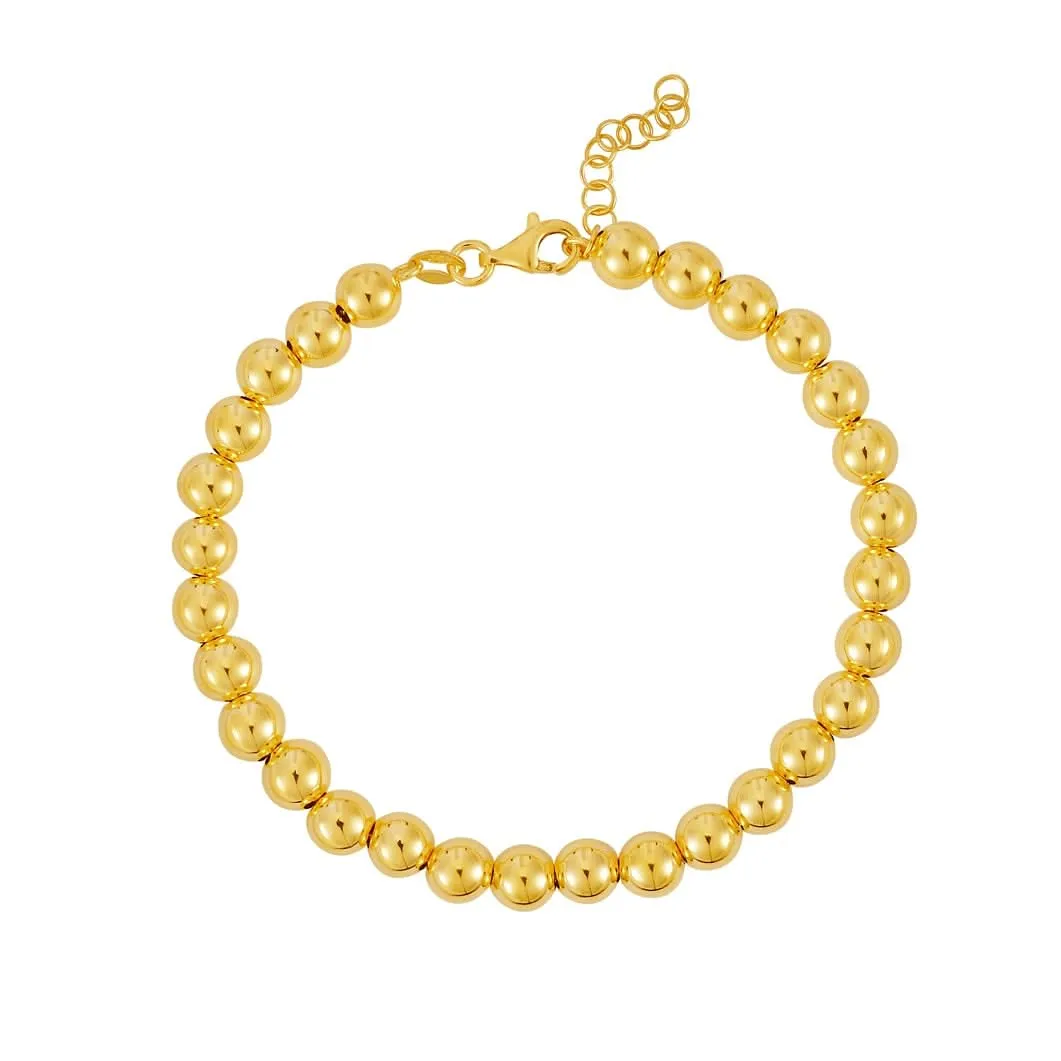 14K Yellow 6.00 mm Bead Bracelet Size 7.25