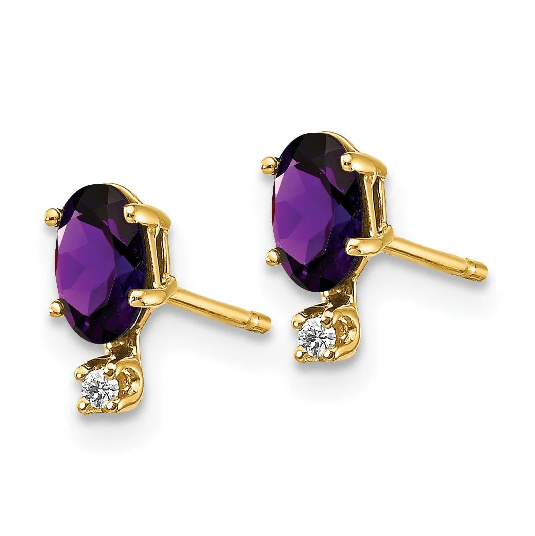 14k Yellow Gold Amethyst Birthstone Post Earrings