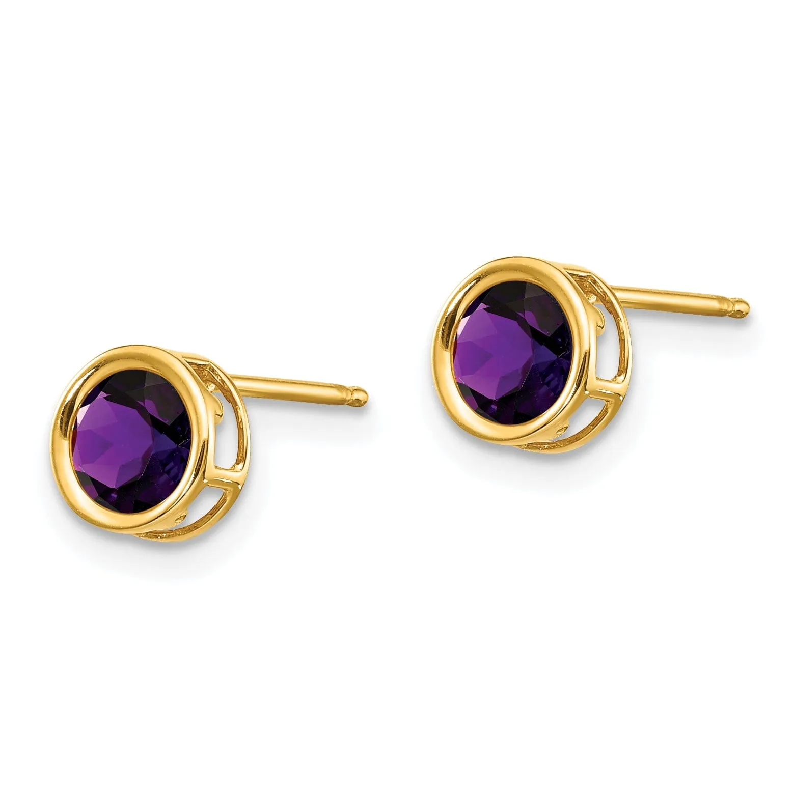 14k Yellow Gold Round Amethyst Birthstone Earrings