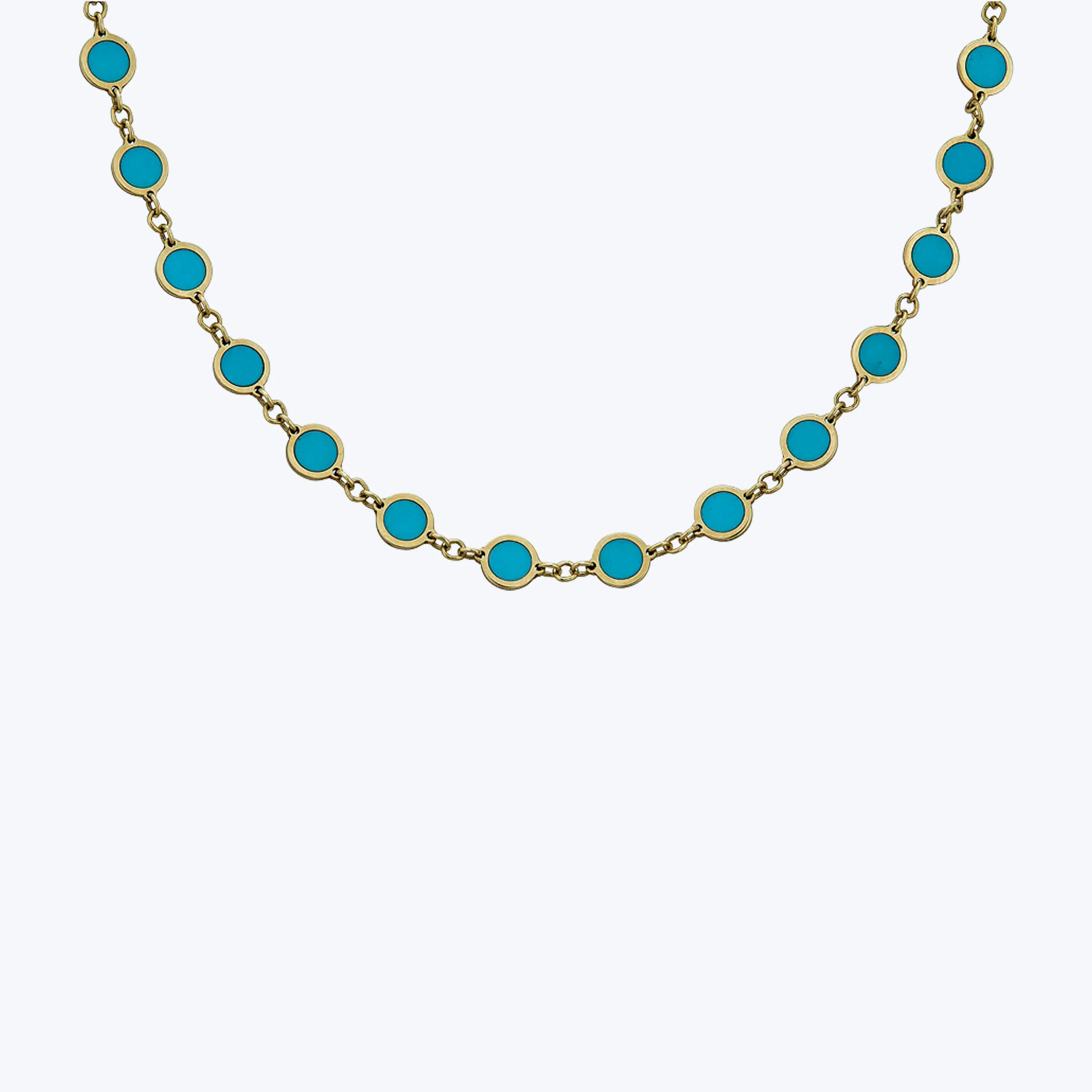 14K Yellow Gold Turquoise Disc Necklace