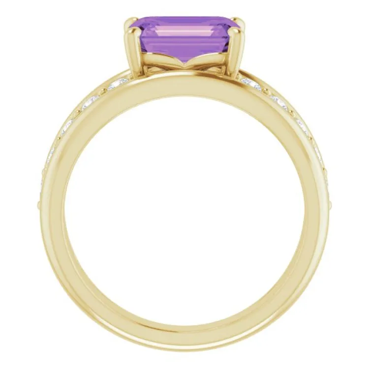 14K Yellow Natural Amethyst & 1/5 CTW Natural Diamond Ring