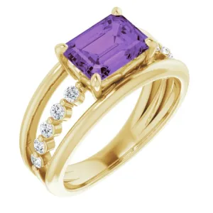 14K Yellow Natural Amethyst & 1/5 CTW Natural Diamond Ring