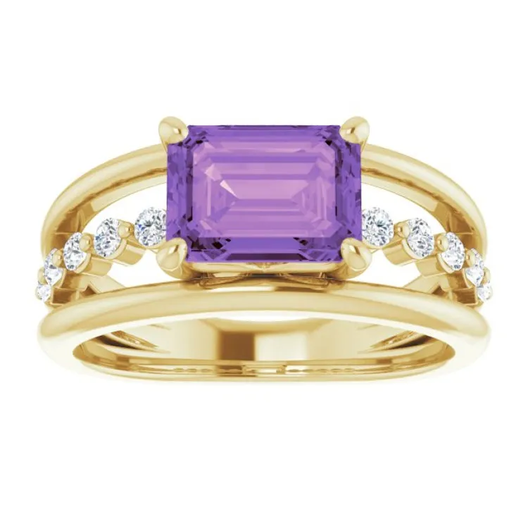 14K Yellow Natural Amethyst & 1/5 CTW Natural Diamond Ring