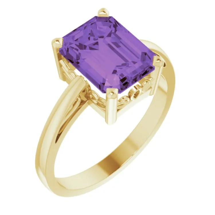 14K Yellow Natural Amethyst Scroll Setting® Ring