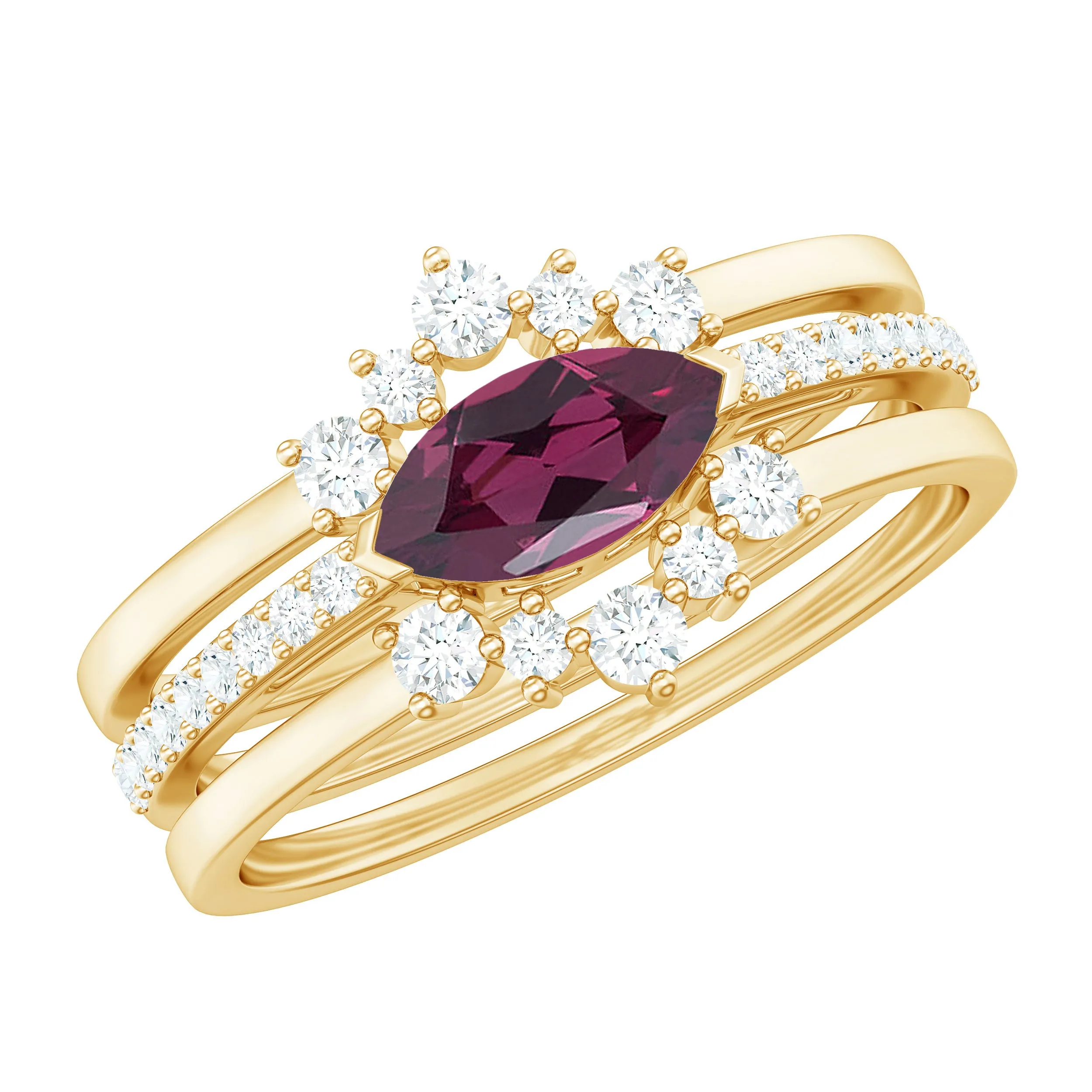 1.50 CT Real Rhodolite and Diamond Stackable Ring Set