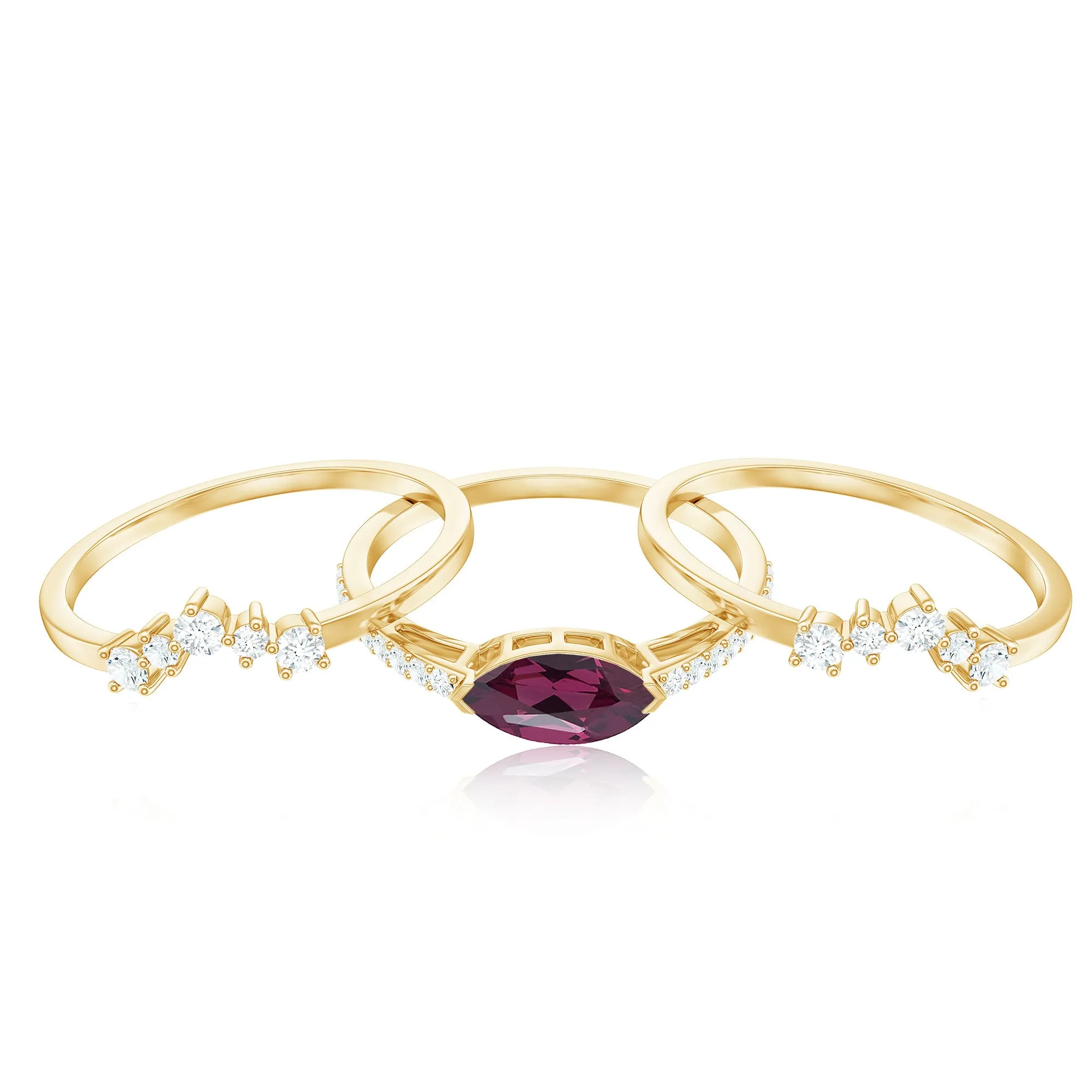 1.50 CT Real Rhodolite and Diamond Stackable Ring Set