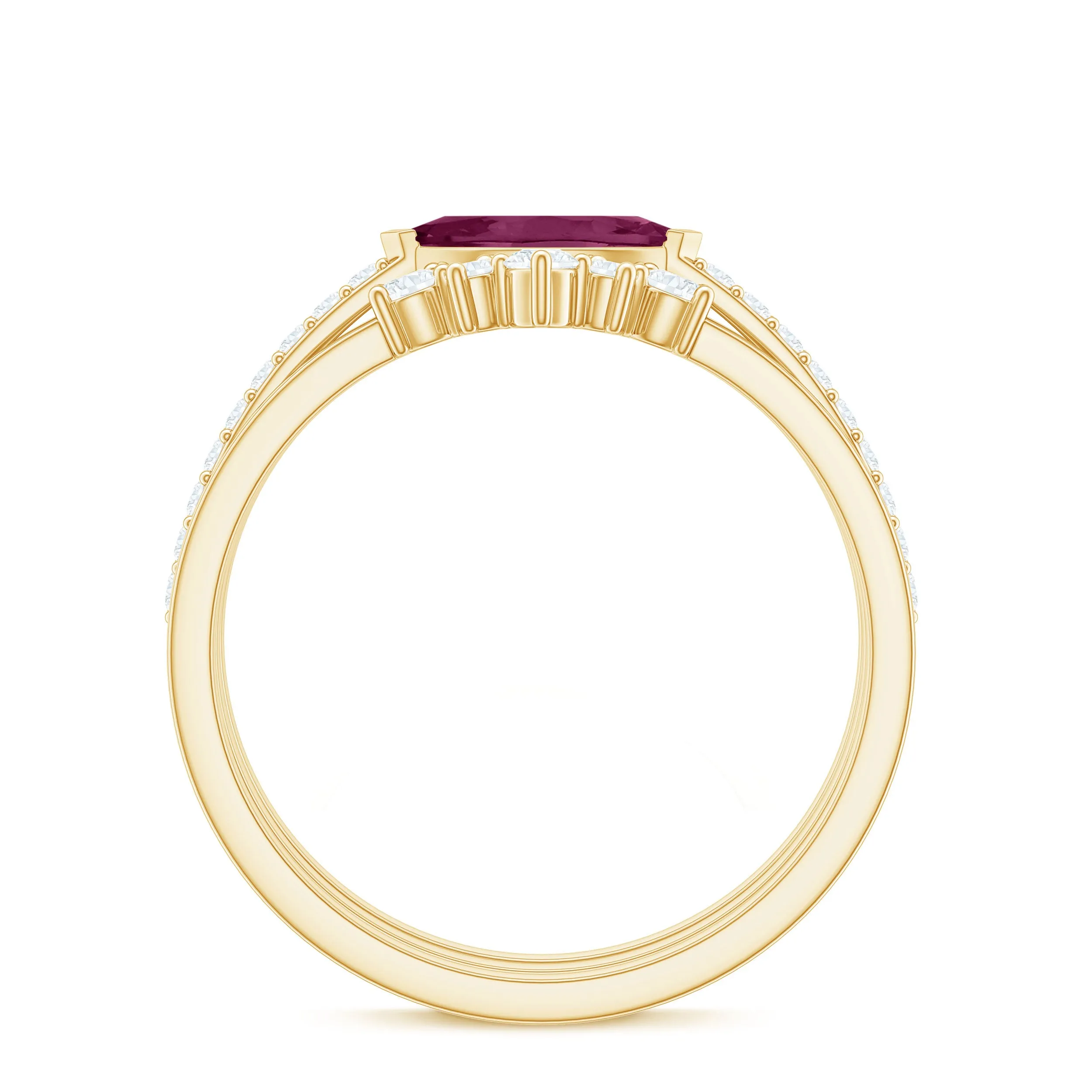 1.50 CT Real Rhodolite and Diamond Stackable Ring Set