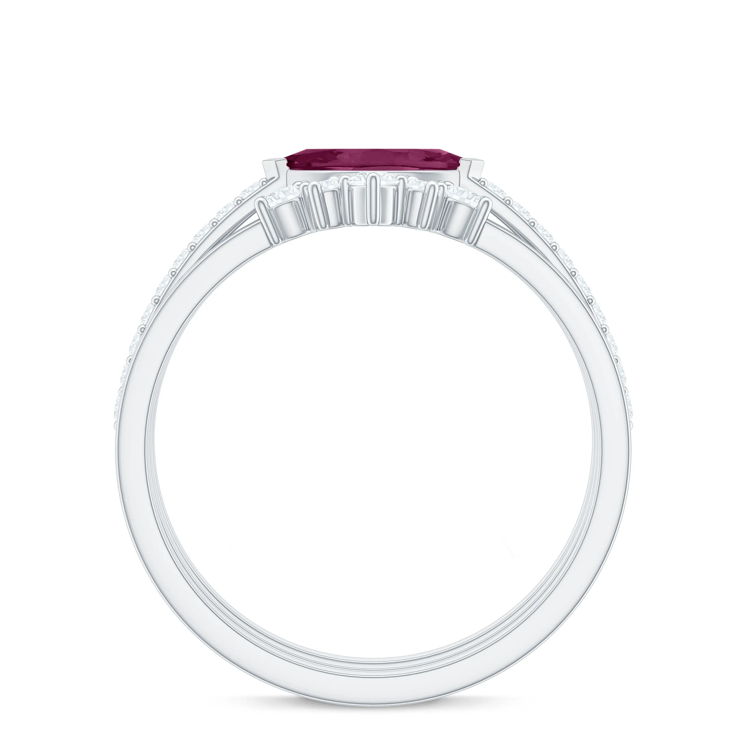 1.50 CT Real Rhodolite and Diamond Stackable Ring Set