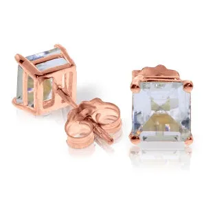 1.75 Carat 14K Solid Rose Gold Sparkle Aquamarine Stud Earrings