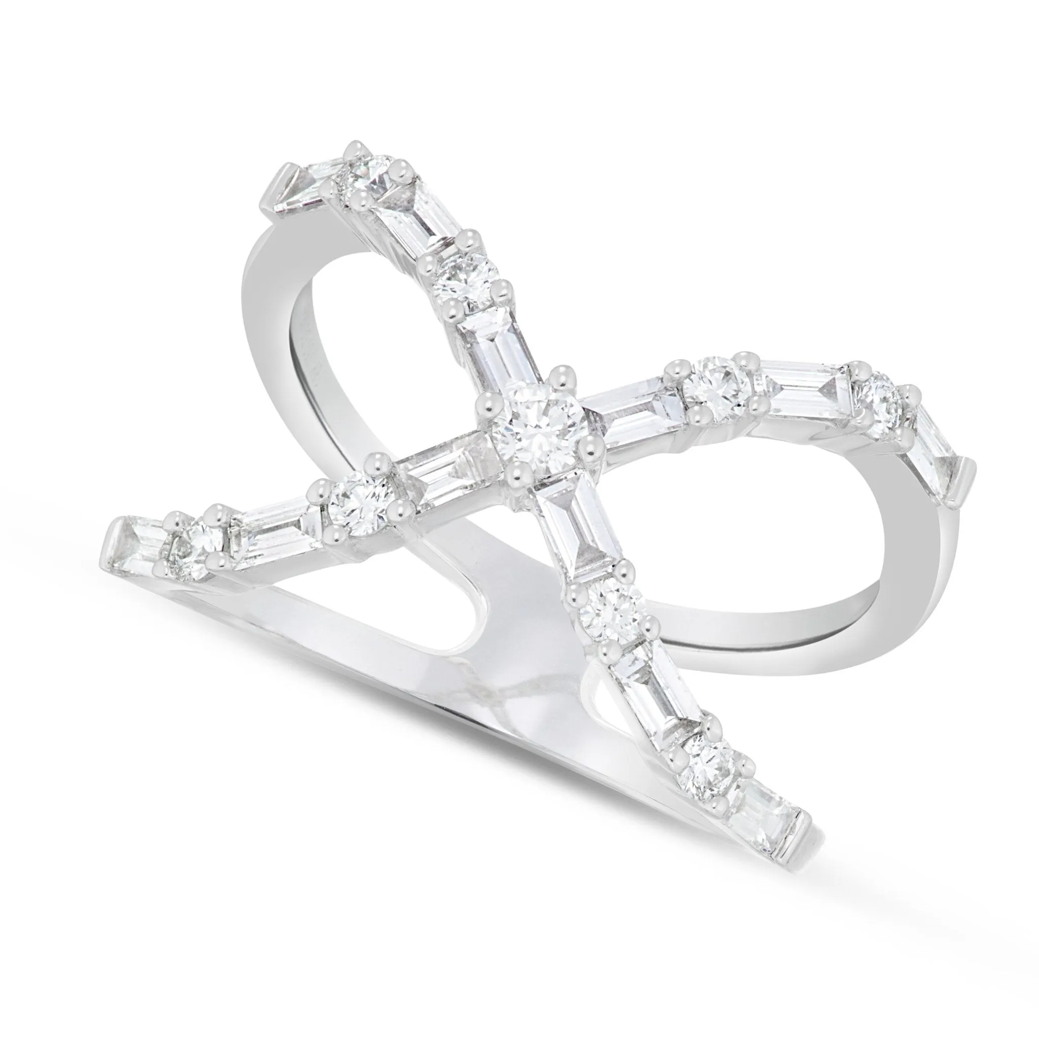 18K Gold 0.68ct Baguette Diamond X Cross Ring