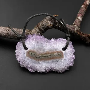 2 Hole Pendant Natural Amethyst Stalactite Flower Pendant Flat Slice Freeform One of a Kind P0119