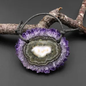 2 Hole Pendant Natural Amethyst Stalactite Flower Pendant Flat Slice Freeform One of a Kind P0181