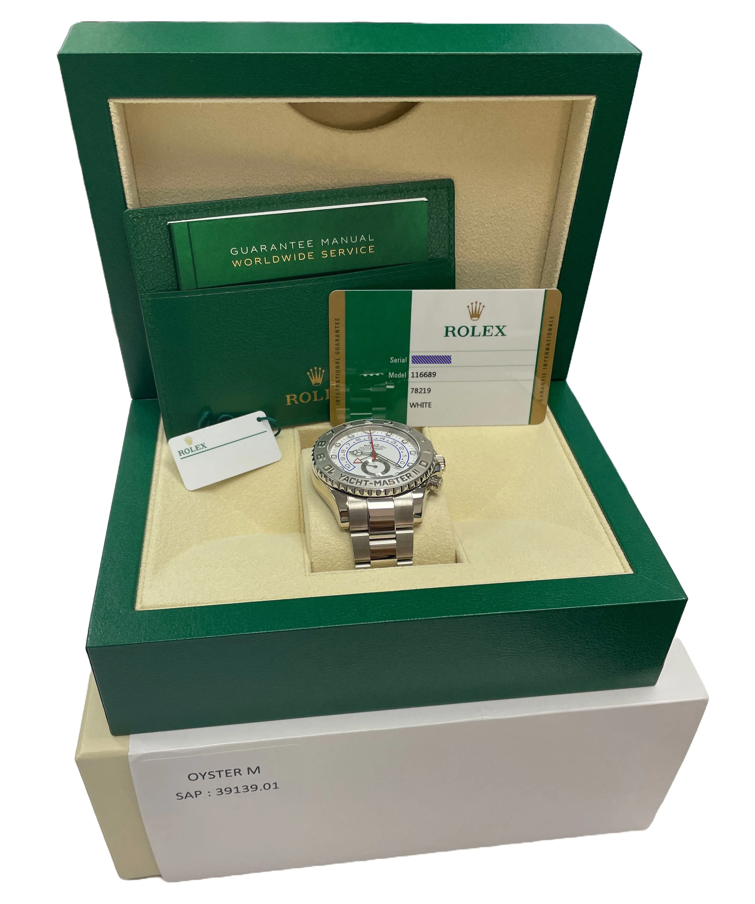 2019 PAPERS Rolex Yacht-Master II 116689 NEW HANDS 18K White Gold 44mm BOX