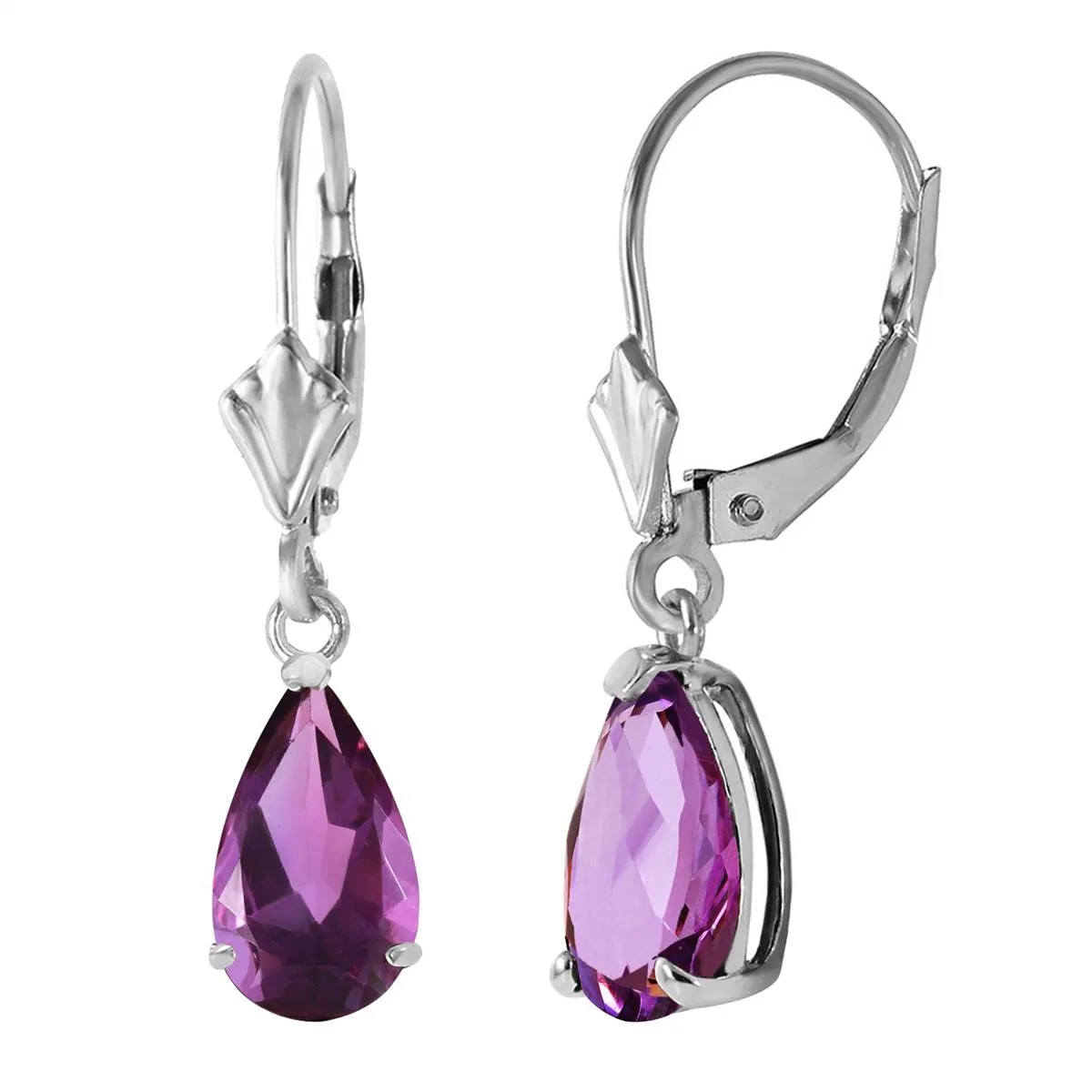 2.5 Carat 14K Solid White Gold Leverback Earrings Amethyst