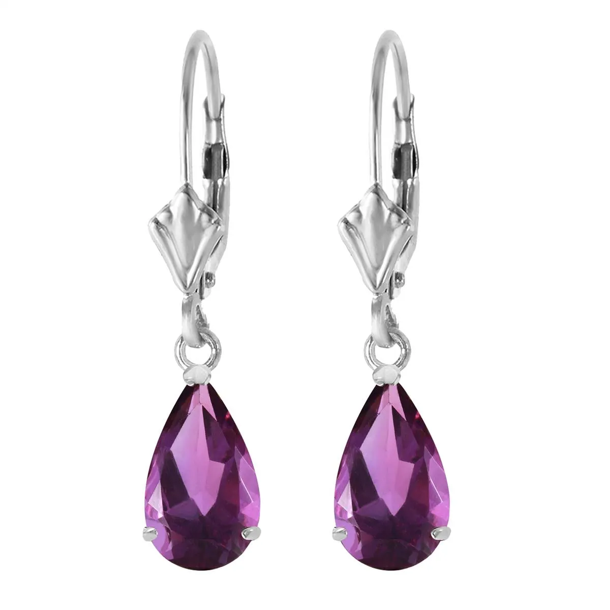 2.5 Carat 14K Solid White Gold Leverback Earrings Amethyst